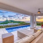 Terrace with pool and view of the San Juan del Sur bay.