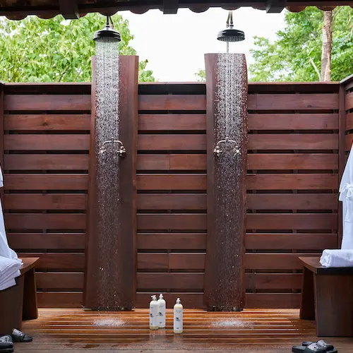 Water sprinkling down from the shower at the Spa in el Bosque at Rancho Santana, Nicaragua