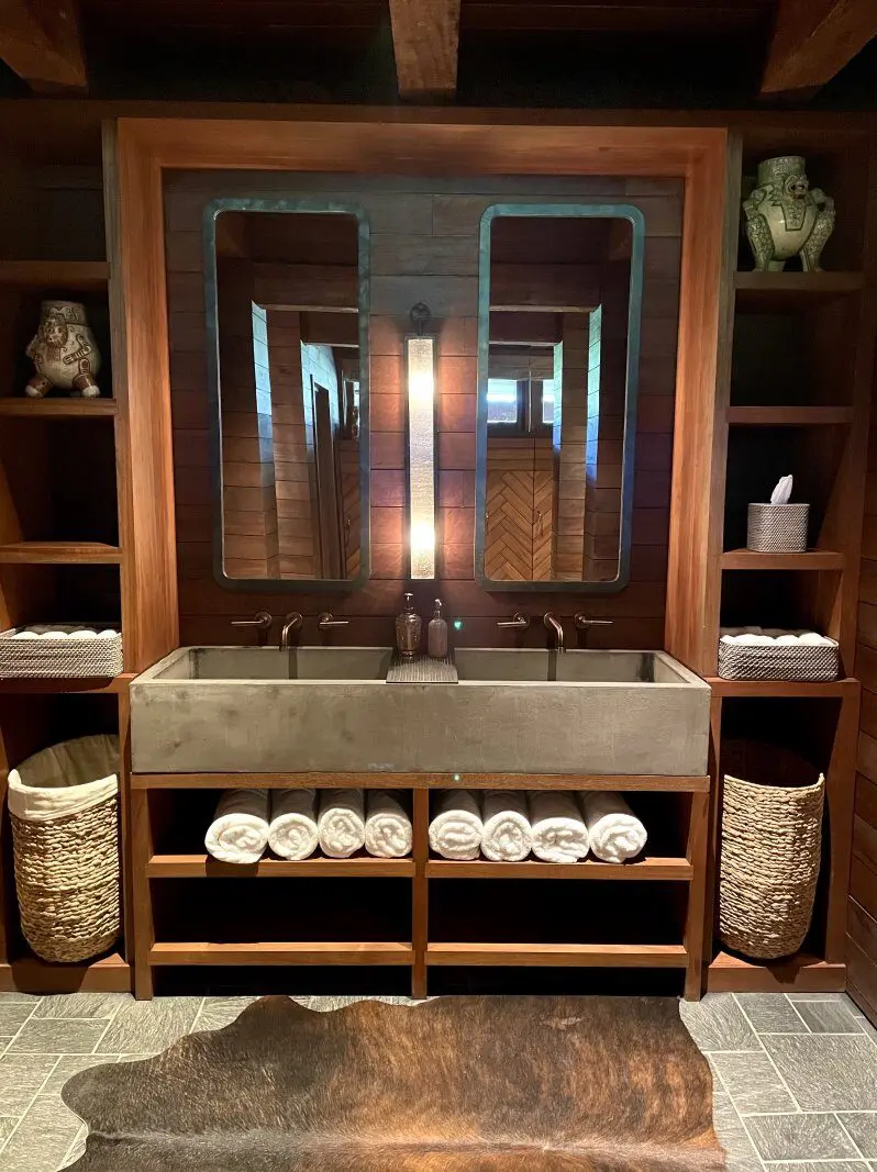 Luxurious locker room made with handmade wood furniture.