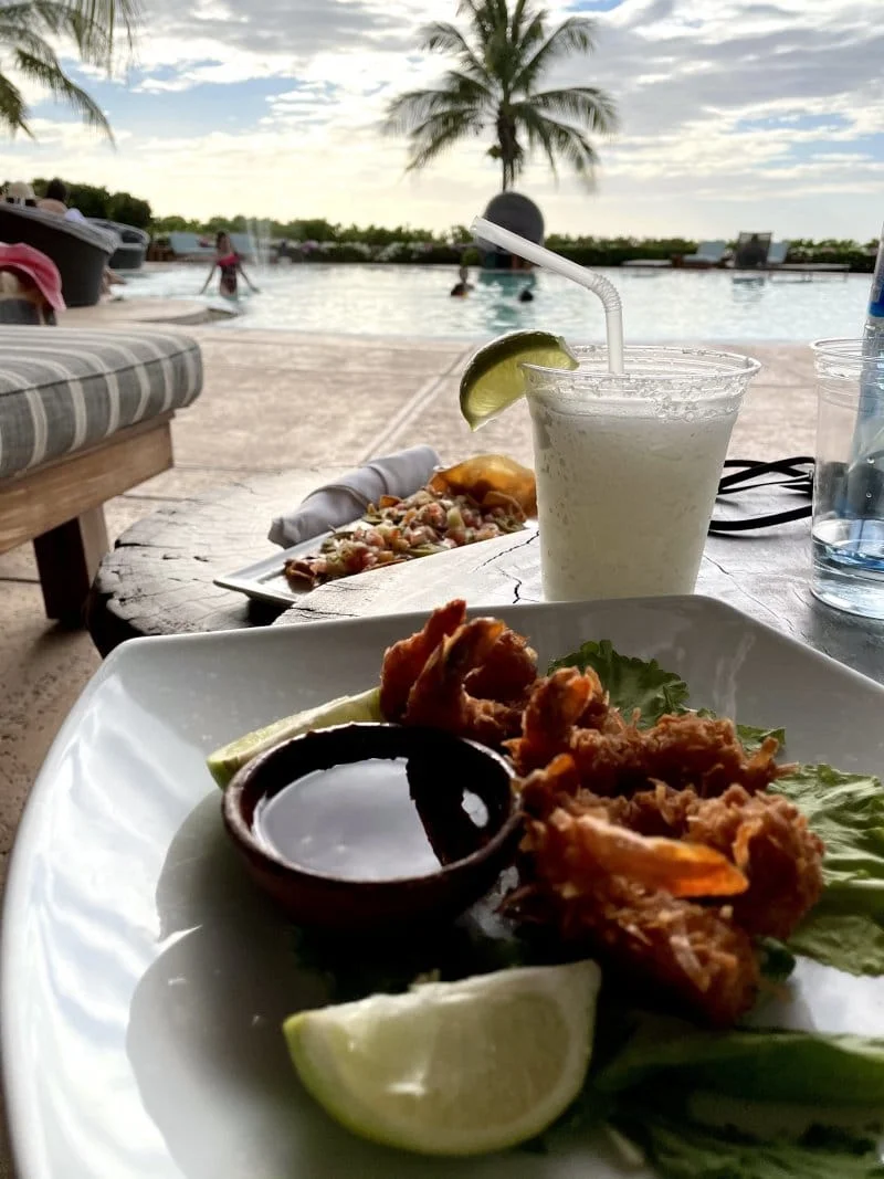 Delicious meal and tropical drink at the Rancho Santana restaurant in Nicaragua. 
