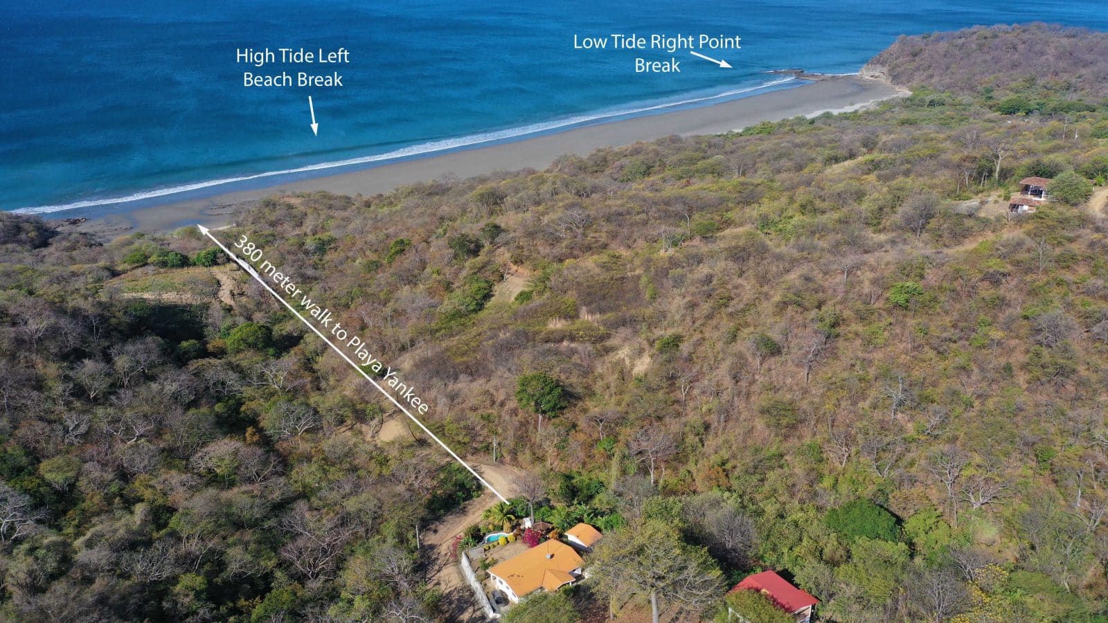 This ocean view home walking distance to Playa Yankee is close to two surf breaks.
