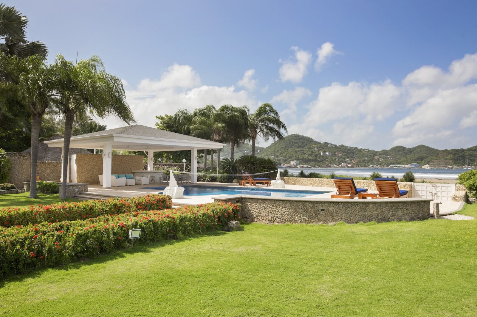 Backyard pool side view