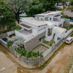 Aerial of Modern home by the beach