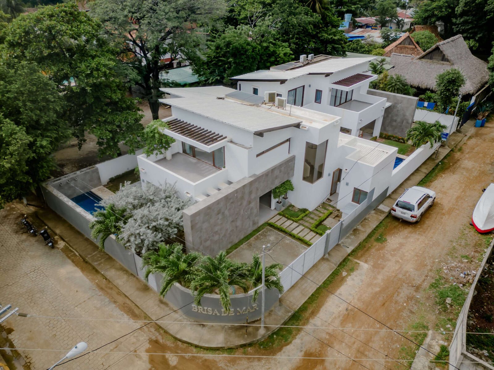 Aerial of Modern home by the beach