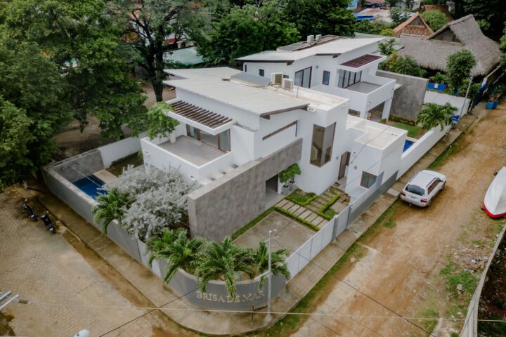 Aerial of Modern home by the beach