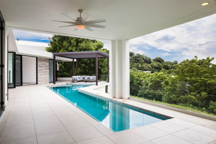 Shaded pool area off the kitchen