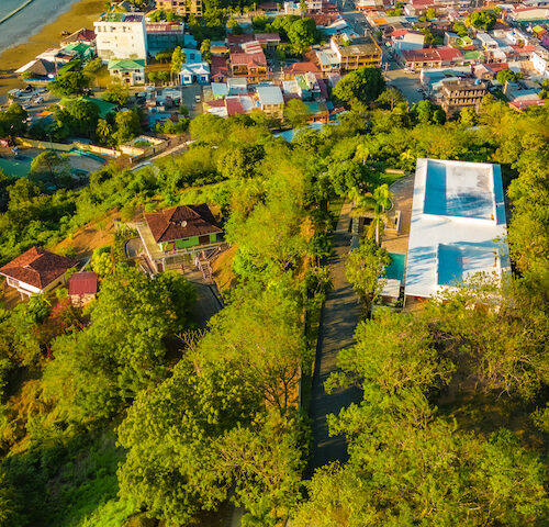 Aerial photo of the house and bay