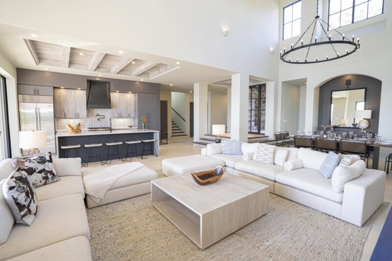 Living room with kitchen view