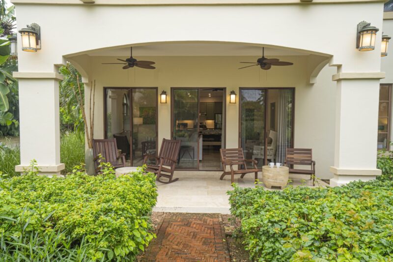 Covered terrace entrance to this Beachfront Pacific Condo at Rancho Santana