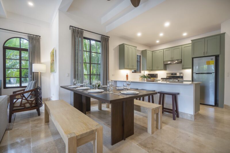 Open kitchen and dining island at this Beachfront Pacific Condo