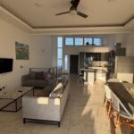Living and dining area looking east