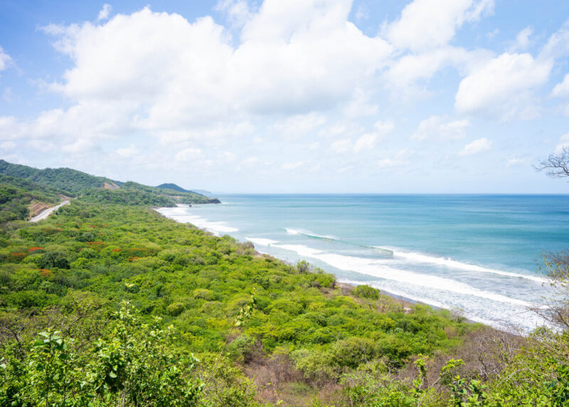 Elevated view across the Pacific beachfront parcel toward the sea