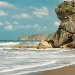 Dramatic rock formations on the beachfront development parcel