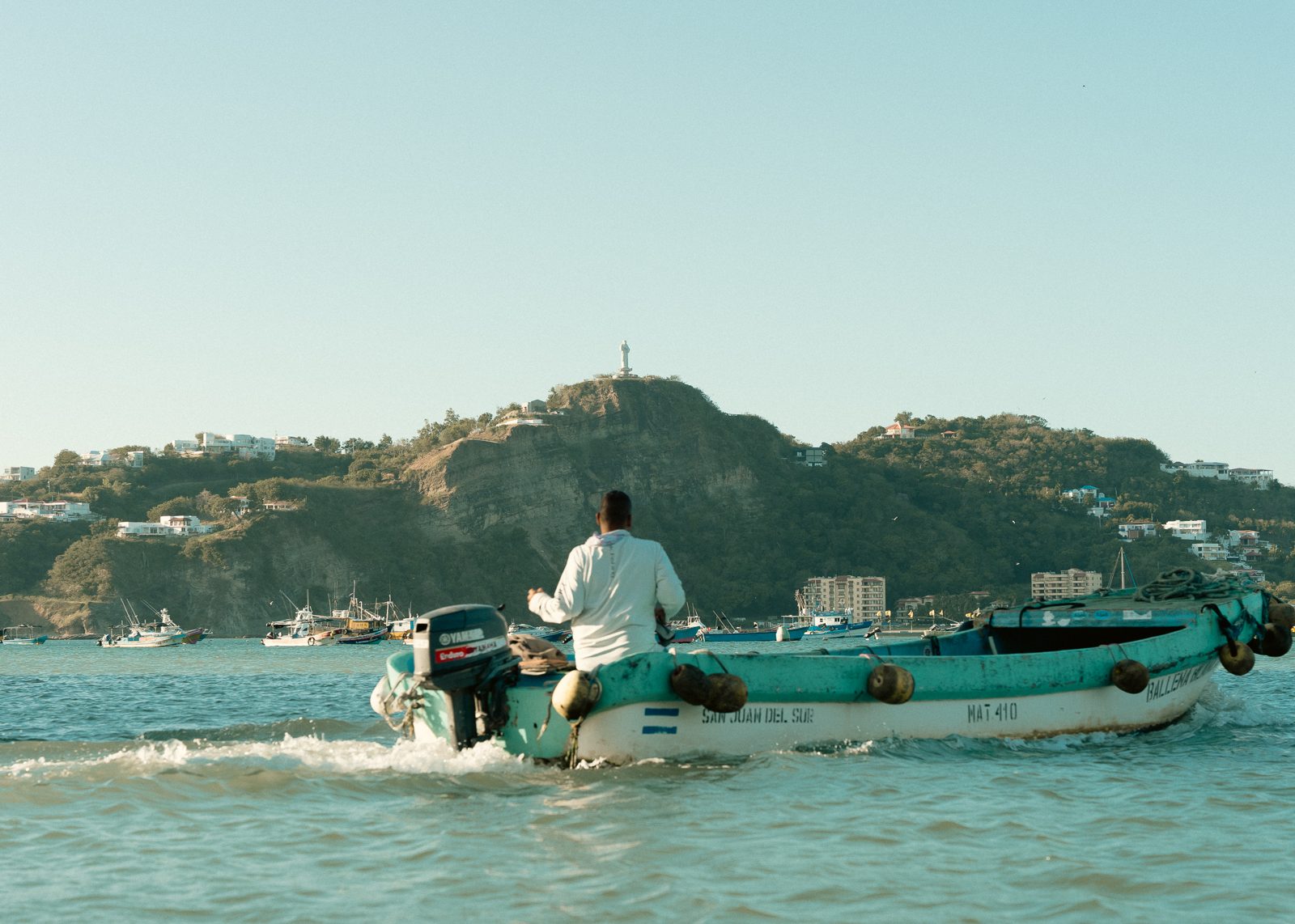 A panga, the small local boat, on the bay at San Juan del Sur, Nicaragua