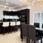 Open dining and kitchen with an island