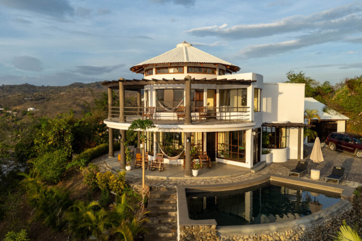 Lighthouse-style hilltop home at Pacific Marlin with its round tower and infinity pool