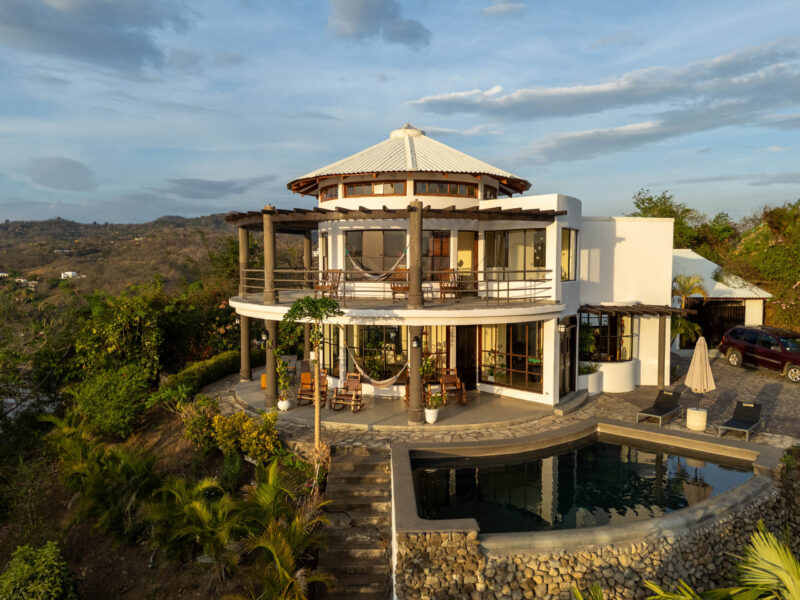 Lighthouse-style hilltop home at Pacific Marlin with its round tower and infinity pool