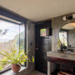 Bathroom vanity with a picture window