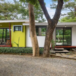 Home exterior framed by mature tropical trees