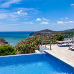 Aerial of the infinity pool overlooking the bay