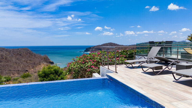 Aerial of the infinity pool overlooking the bay