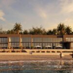 The Playa Remanso Beachfront Lofts at dusk, seen from the sand