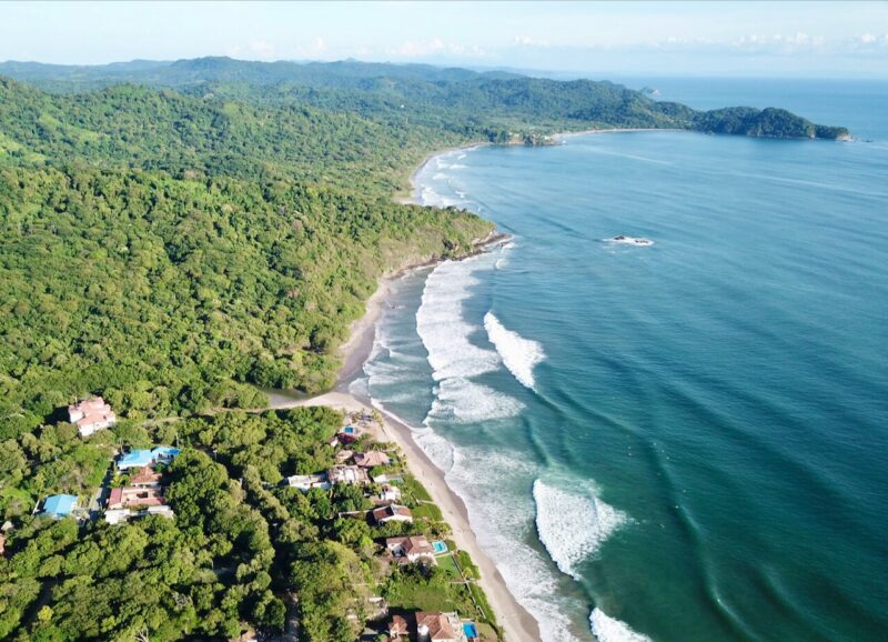 Aerial view of Playa Colorado's surf and coastline