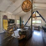 Open living area with a vaulted ceiling