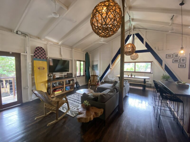 Open living area with a vaulted ceiling