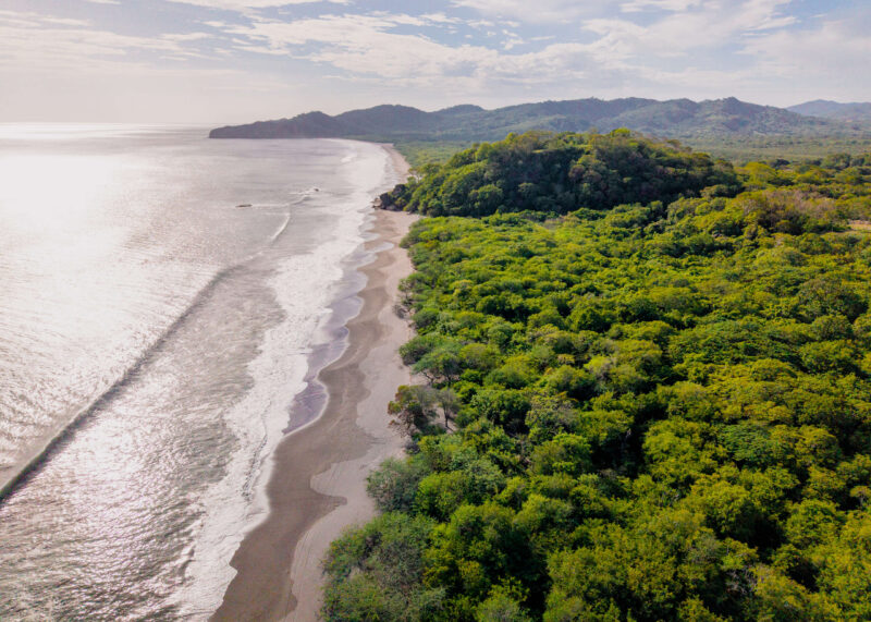 28 acre Pacific beachfront development parcel — aerial over the beach and forested point