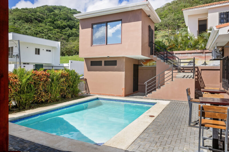 Pool area with the auxiliary building