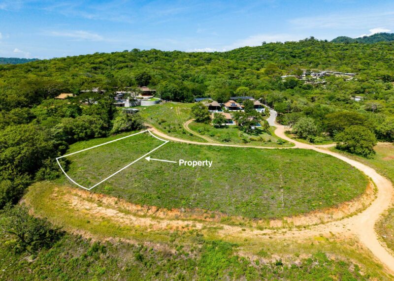 Panoramic ocean view lot near TreeCasa — lot boundary marked on the hillside