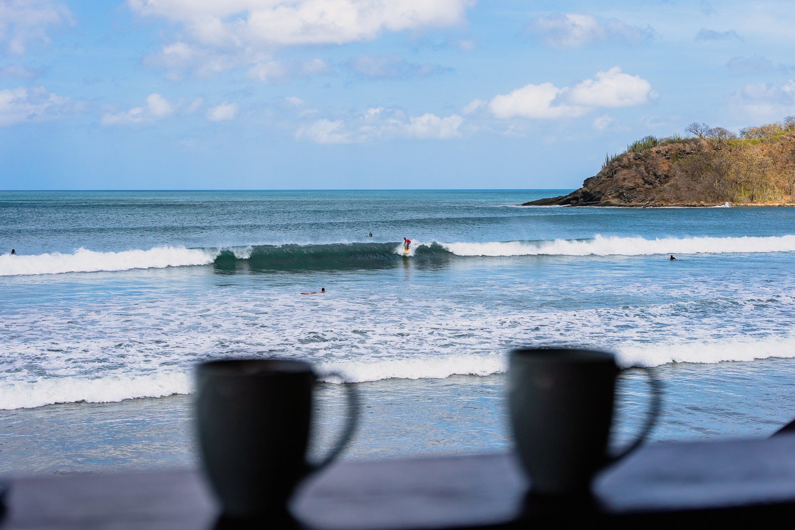 Morning coffee with a view of the surf near San Juan del Sur, Nicaragua