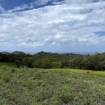 Green ridges rolling toward the ocean under a blue sky