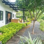 Garden path with mature trees along the house, Lomas de Palermo