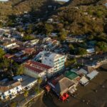 Aerial looking east over town from the beach